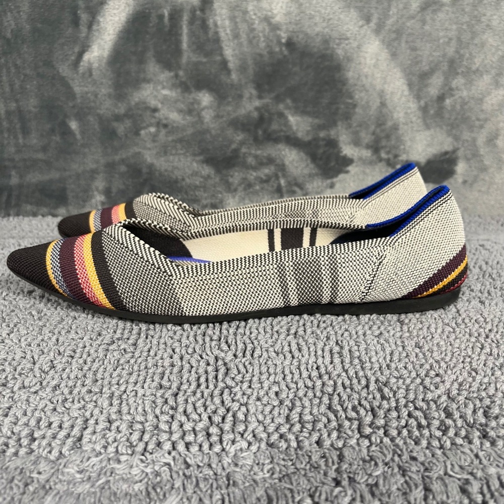Rothys The Point Flats Glen Plaid Multi Striped Pointed Toe Shoes Womens 10.5